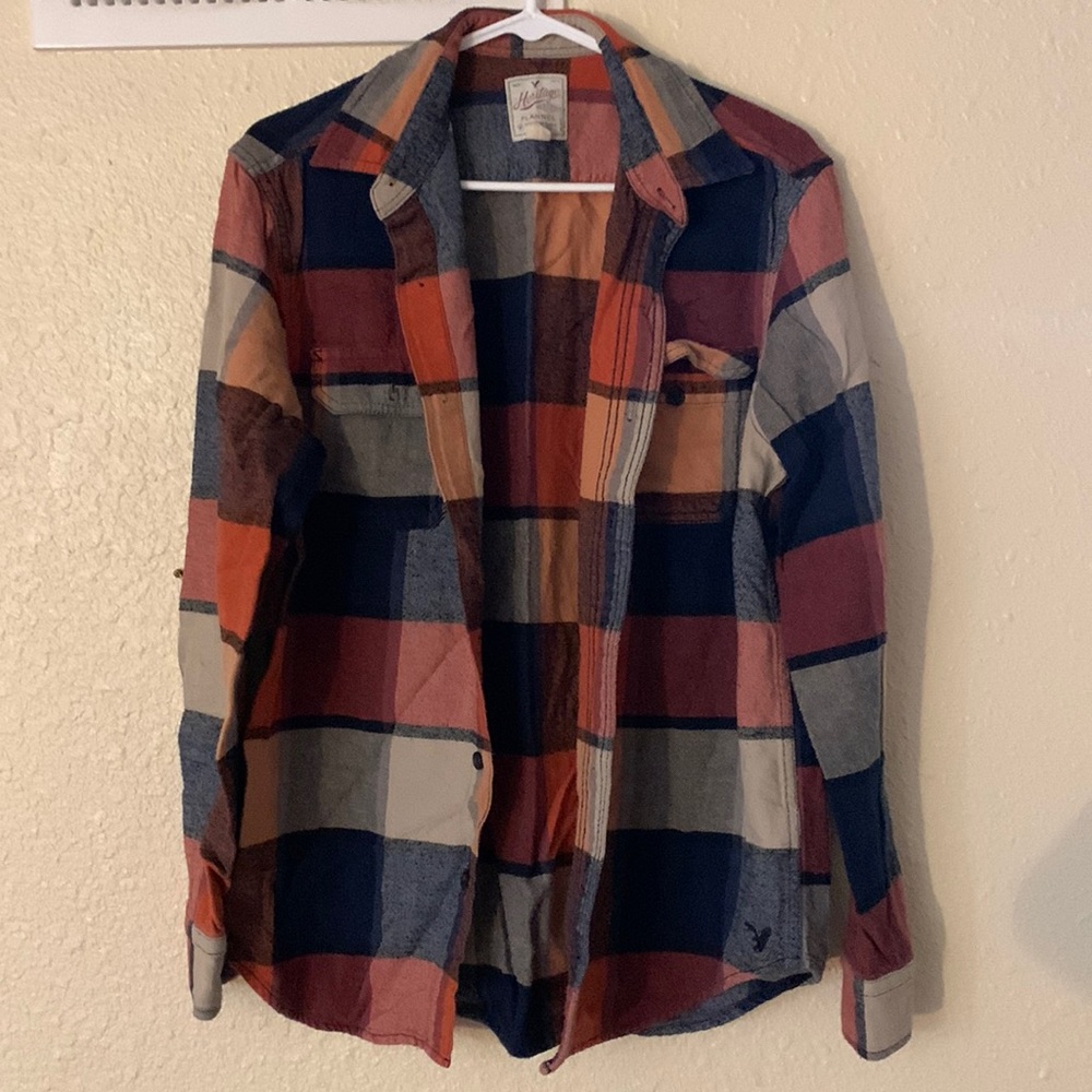 American Eagle flannel, blue and orange